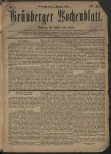 Grünberger Wochenblatt: Zeitung für Stadt und Land, No. 1. (3. Januar 1883)