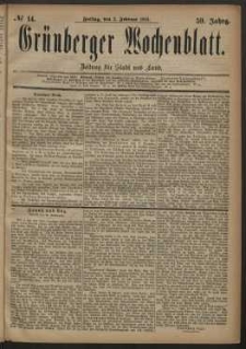 Grünberger Wochenblatt: Zeitung für Stadt und Land, No. 14. (2. Februar 1883)