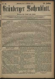 Grünberger Wochenblatt: Zeitung für Stadt und Land, No. 19. (14. Februar 1883)