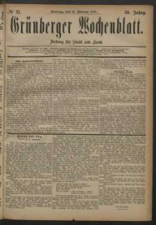 Grünberger Wochenblatt: Zeitung für Stadt und Land, No. 21. (18. Februar 1883)