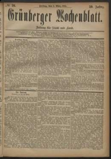 Grünberger Wochenblatt: Zeitung für Stadt und Land, No. 26. (2. März 1883)