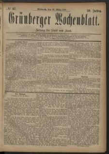 Grünberger Wochenblatt: Zeitung für Stadt und Land, No. 37. (28. März 1883)