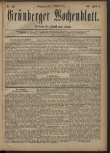 Grünberger Wochenblatt: Zeitung für Stadt und Land, No. 42. (8. April 1883)