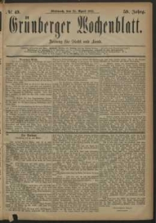 Grünberger Wochenblatt: Zeitung für Stadt und Land, No. 49. (25. April 1883)