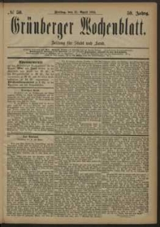 Grünberger Wochenblatt: Zeitung für Stadt und Land, No. 50. (27. April 1883)
