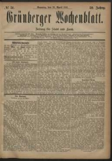 Grünberger Wochenblatt: Zeitung für Stadt und Land, No. 51. (29. April 1883)