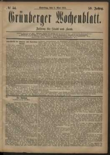 Grünberger Wochenblatt: Zeitung für Stadt und Land, No. 54. (6. Mai 1883)