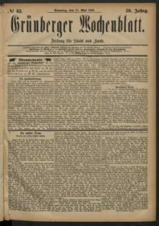 Grünberger Wochenblatt: Zeitung für Stadt und Land, No. 63. (27. Mai 1883)
