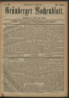 Grünberger Wochenblatt: Zeitung für Stadt und Land, No. 69. (10. Juni 1883)