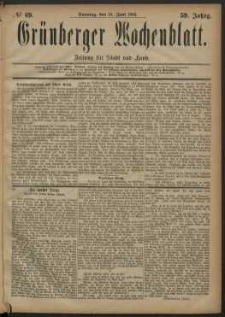 Grünberger Wochenblatt: Zeitung für Stadt und Land, No. 69. (10. Juni 1883)
