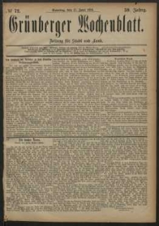 Grünberger Wochenblatt: Zeitung für Stadt und Land, No. 72. (17. Juni 1883)