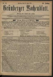 Grünberger Wochenblatt: Zeitung für Stadt und Land, No. 77. (29. Juni 1883)