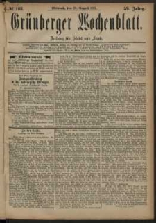 Grünberger Wochenblatt: Zeitung für Stadt und Land, No. 103. (29. August 1883)
