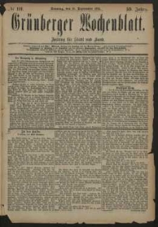 Gr&uuml;nberger Wochenblatt: Zeitung f&uuml;r Stadt und Land, No. 111. (16. September 1883)