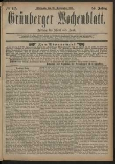 Grünberger Wochenblatt: Zeitung für Stadt und Land, No. 115. (26. September 1883)