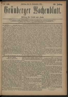 Grünberger Wochenblatt: Zeitung für Stadt und Land, No. 116. (28. September 1883)