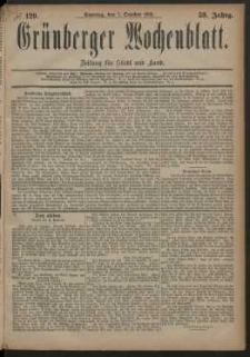 Grünberger Wochenblatt: Zeitung für Stadt und Land, No. 120. (7. October 1883)