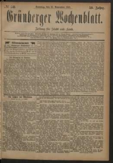 Grünberger Wochenblatt: Zeitung für Stadt und Land, No. 141. (25. November 1883)