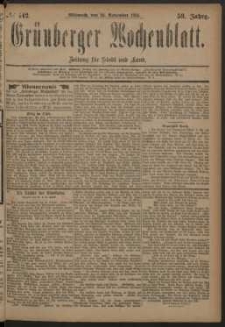 Grünberger Wochenblatt: Zeitung für Stadt und Land, No. 142. (28. November 1883)