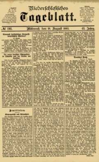 Niederschlesisches Tageblatt, no 192 (Mittwoch, den 19. August 1885)
