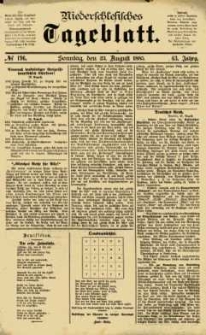 Niederschlesisches Tageblatt, no 196 (Sonntag, den 23. August 1885)