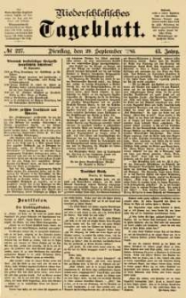 Niederschlesisches Tageblatt, no 227 (Dienstag, den 29. September 1885)