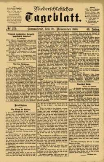 Niederschlesisches Tageblatt, no 279 (Sonnabend, den 28. November 1885)