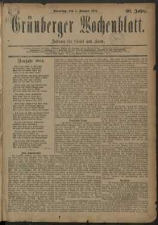 Gr&uuml;nberger Wochenblatt: Zeitung f&uuml;r Stadt und Land, No. 1. (1. Januar 1884)