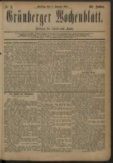 Grünberger Wochenblatt: Zeitung für Stadt und Land, No. 2. (4. Januar 1884)