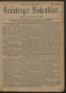 Gr&uuml;nberger Wochenblatt: Zeitung f&uuml;r Stadt und Land, No. 5. (11. Januar 1884)