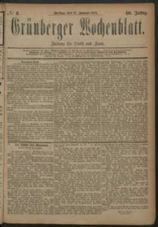 Gr&uuml;nberger Wochenblatt: Zeitung f&uuml;r Stadt und Land, No. 8 . (18. Januar 1884)