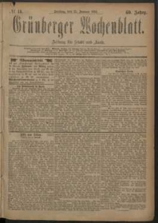 Gr&uuml;nberger Wochenblatt: Zeitung f&uuml;r Stadt und Land, No. 11. (25. Januar 1884)