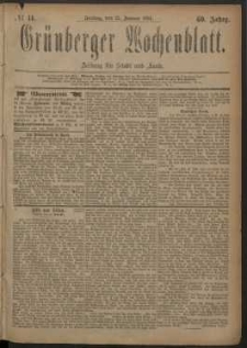 Grünberger Wochenblatt: Zeitung für Stadt und Land, No. 11. (25. Januar 1884)