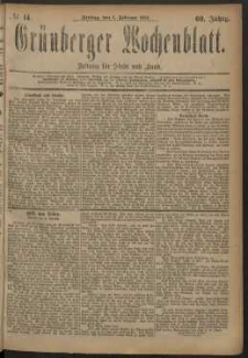 Gr&uuml;nberger Wochenblatt: Zeitung f&uuml;r Stadt und Land, No. 14. (1. Februar 1884)