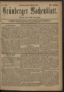 Grünberger Wochenblatt: Zeitung für Stadt und Land, No. 15. (3. Februar 1884)