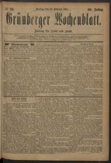 Grünberger Wochenblatt: Zeitung für Stadt und Land, No. 23. (22. Februar 1884)