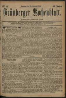 Grünberger Wochenblatt: Zeitung für Stadt und Land, No. 24. (24. Februar 1884)