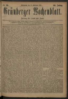 Gr&uuml;nberger Wochenblatt: Zeitung f&uuml;r Stadt und Land, No. 25. (27. Februar 1884)