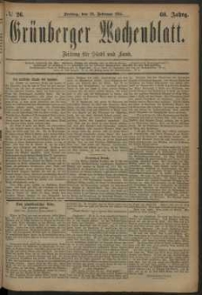Grünberger Wochenblatt: Zeitung für Stadt und Land, No. 26. (29. Februar 1884)