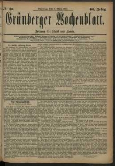 Gr&uuml;nberger Wochenblatt: Zeitung f&uuml;r Stadt und Land, No. 30. (9. M&auml;rz 1884)