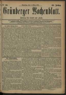 Grünberger Wochenblatt: Zeitung für Stadt und Land, No. 30. (9. März 1884)
