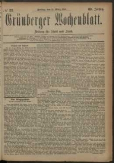 Gr&uuml;nberger Wochenblatt: Zeitung f&uuml;r Stadt und Land, No. 32. (14. M&auml;rz 1884)