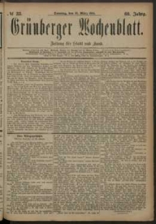 Grünberger Wochenblatt: Zeitung für Stadt und Land, No. 33. (16. März 1884)