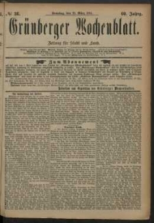 Gr&uuml;nberger Wochenblatt: Zeitung f&uuml;r Stadt und Land, No. 36. (23. M&auml;rz 1884)