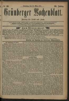 Grünberger Wochenblatt: Zeitung für Stadt und Land, No. 36. (23. März 1884)