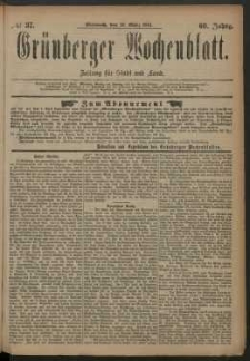 Grünberger Wochenblatt: Zeitung für Stadt und Land, No. 37. (26. März 1884)