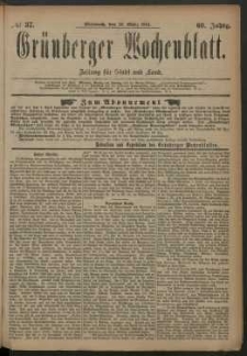 Grünberger Wochenblatt: Zeitung für Stadt und Land, No. 37. (26. März 1884)
