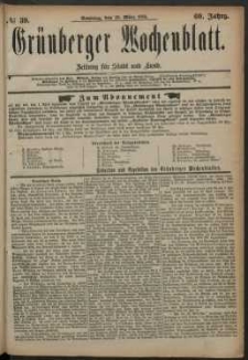 Gr&uuml;nberger Wochenblatt: Zeitung f&uuml;r Stadt und Land, No. 39. (30. M&auml;rz 1884)