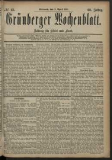 Grünberger Wochenblatt: Zeitung für Stadt und Land, No. 43. (9. April 1884)