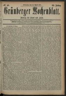 Gr&uuml;nberger Wochenblatt: Zeitung f&uuml;r Stadt und Land, No. 49. (23. April 1884)